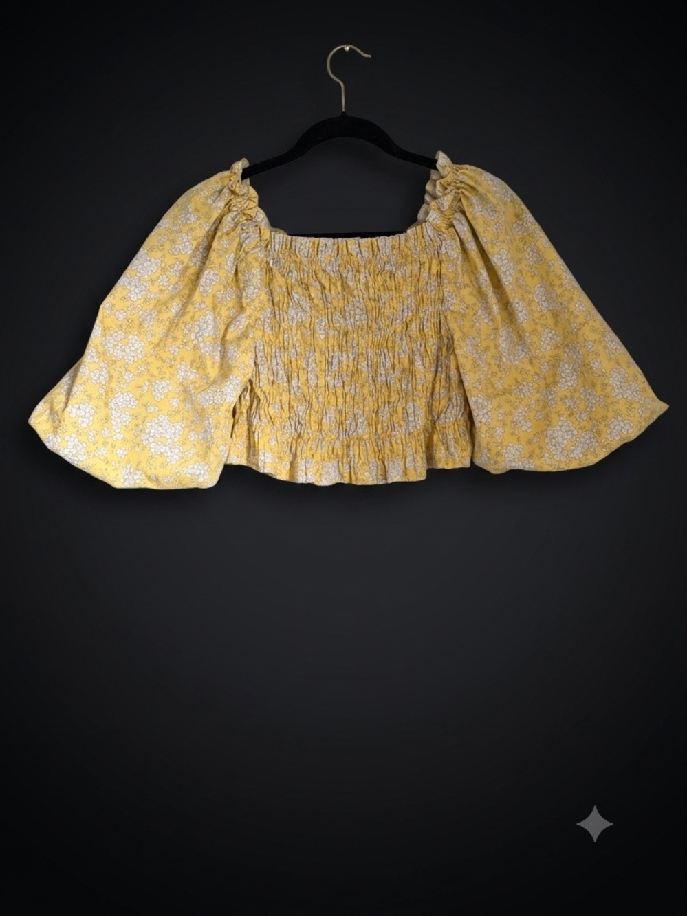 Freshman 1996 Yellow Floral Smocked Puff Sleeve Crop Top Size L